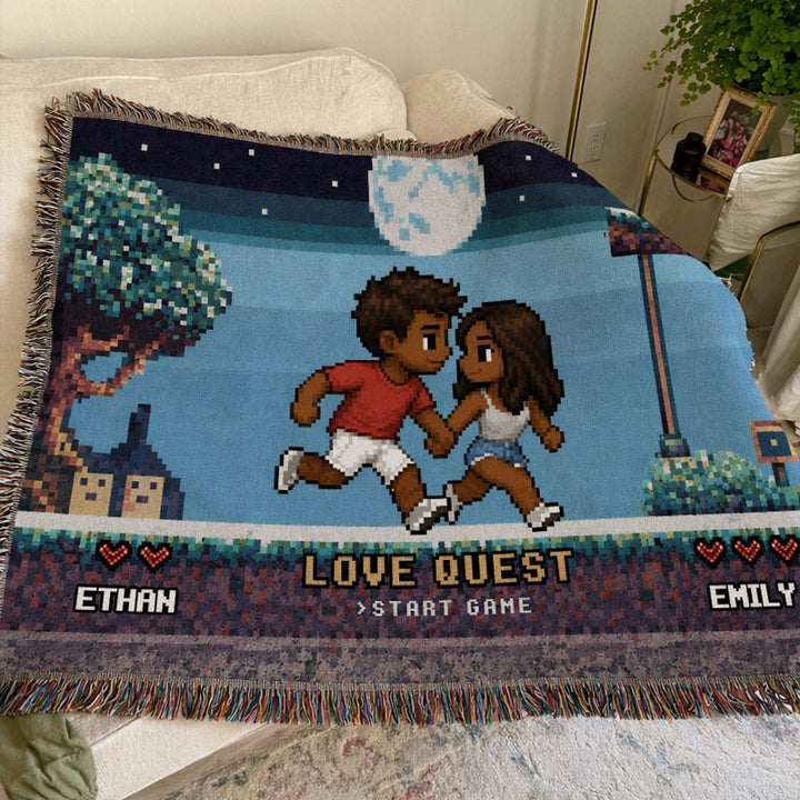 Personalized Pixel Love Quest Blanket – Turn Your Photo Into A Retro Game Adventure