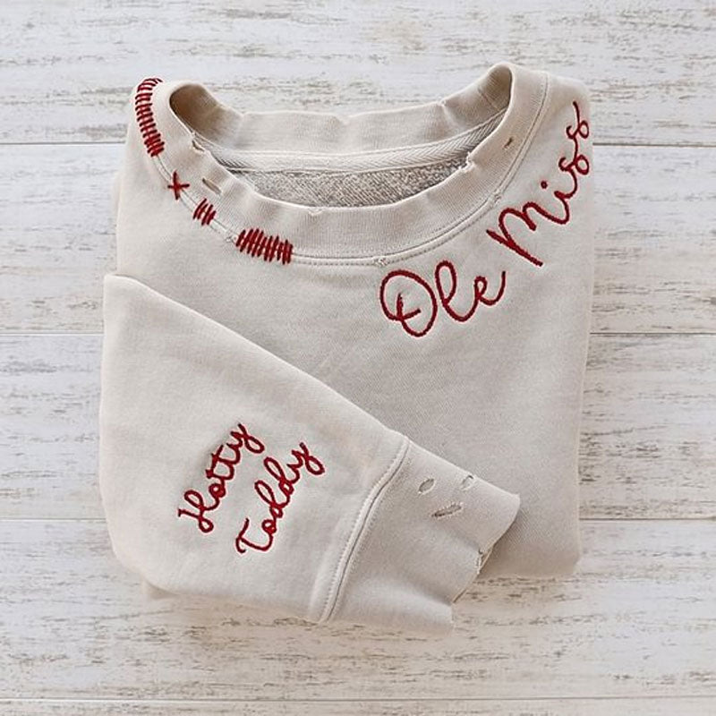 VINTAGE CUSTOM CREW-Custom Embroidered Hand Distressed Crew Neck Sweatshirt