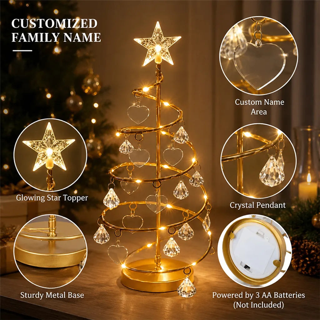 Personalized Family Name Illuminated Christmas Tree – Custom 1–10 Names Tabletop Holiday Decoration