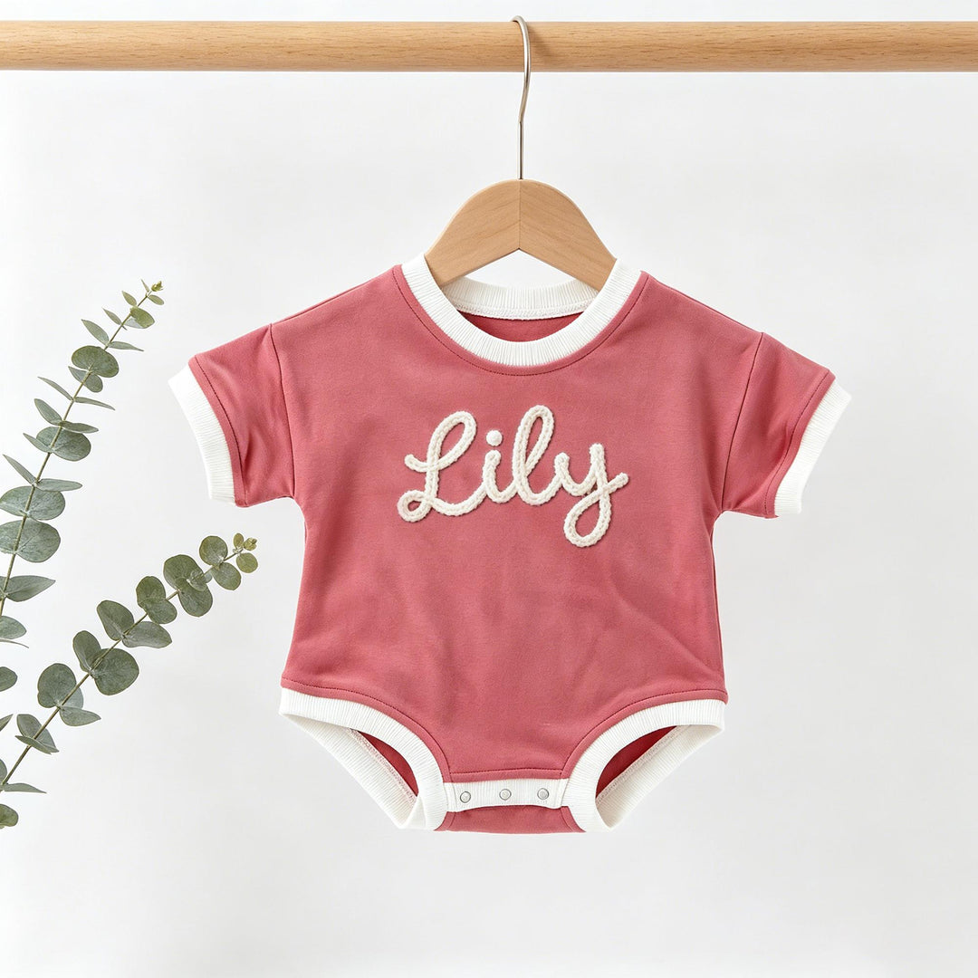 Personalized Hand-Embroidered Baby Romper – Baby-Safe Cotton Outfit