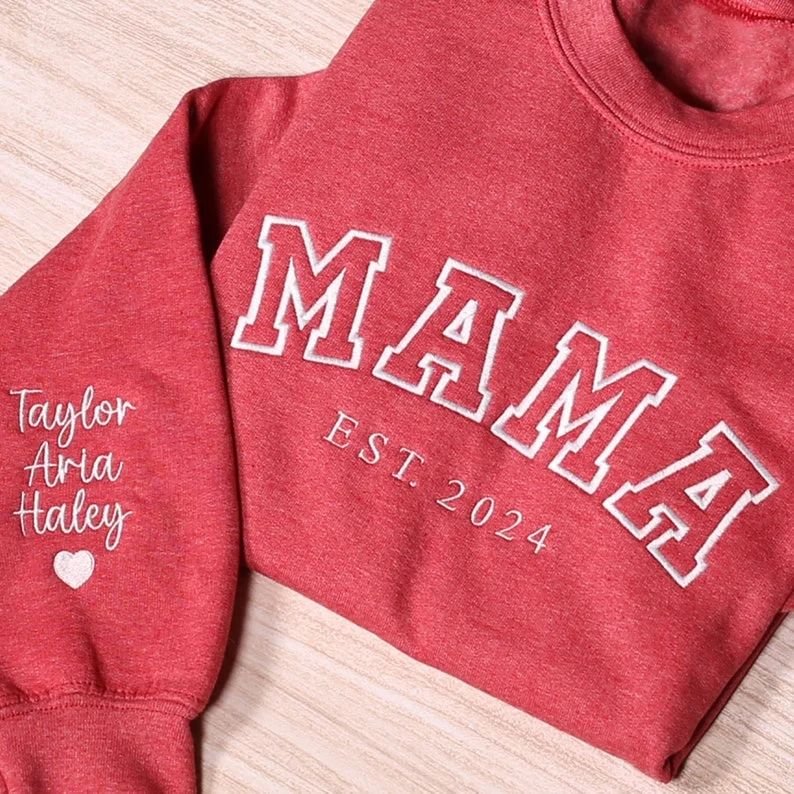 Custom Mama Embroidered Sweatshirt With Kids Names Sleeve