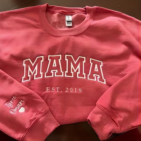 Custom Mama Embroidered Sweatshirt With Kids Names Sleeve