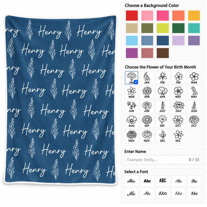 Custom Name Flower Blanket for Kids – Soft Flannel Blanket with Repeating Floral Design