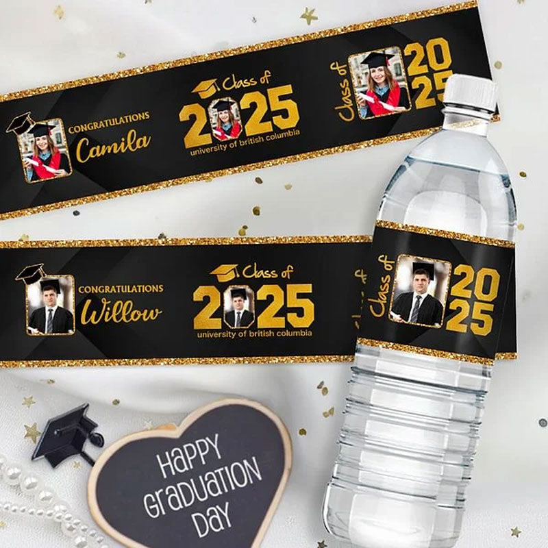 Personalised Graduation Glitter Water Bottle Label Sticker
