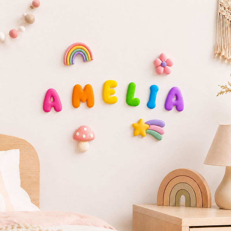Personalized 3D Printed Name Sign with Cute Charms for Nursery & Kids Room
