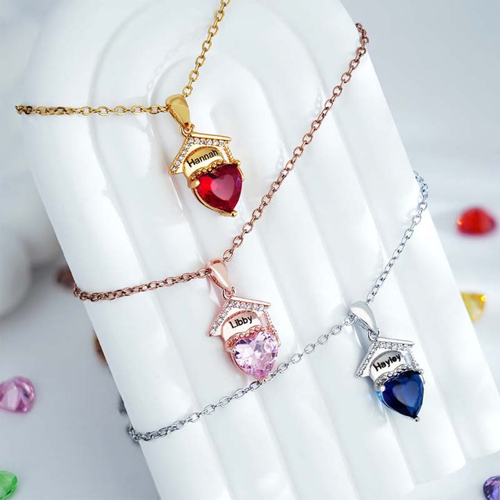 Personalized Name Heart Birthstone Necklace