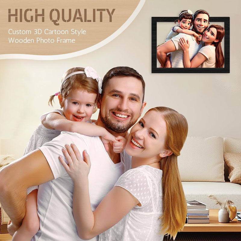 Custom 3D Cartoon Style Wooden Photo Frame – Transform Your Memories into Art!