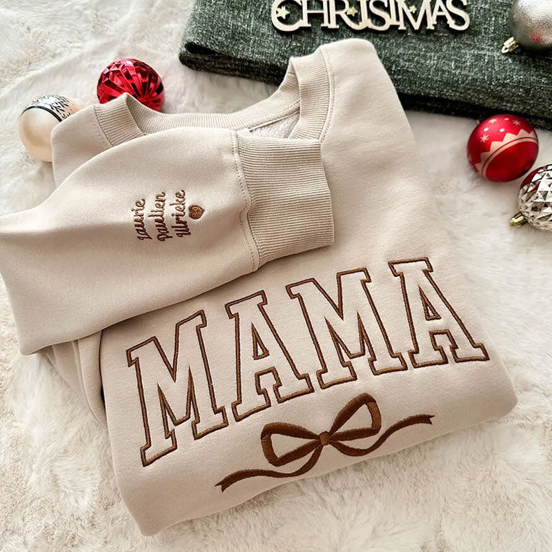 Custom Bow College Mama Embroidered Sweatshirt