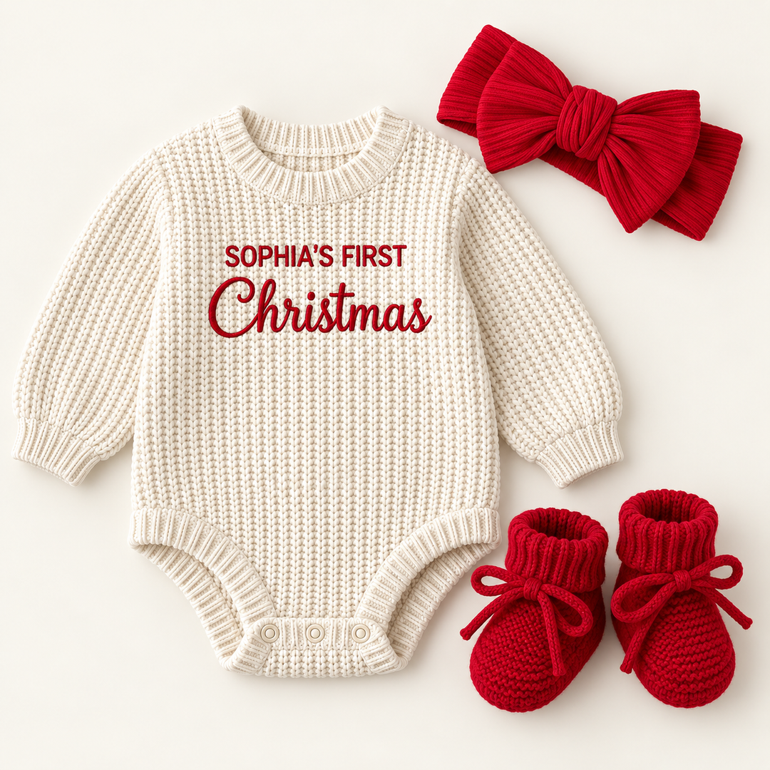 Romper + Bow Headband + Knit Booties