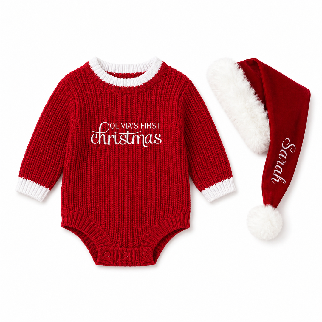 Romper + Personalized Santa Hat