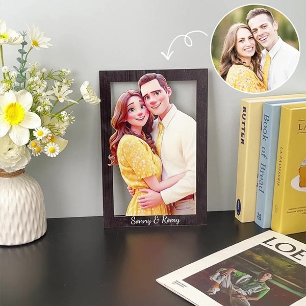 Custom 3D Cartoon Style Wooden Photo Frame – Transform Your Memories into Art!