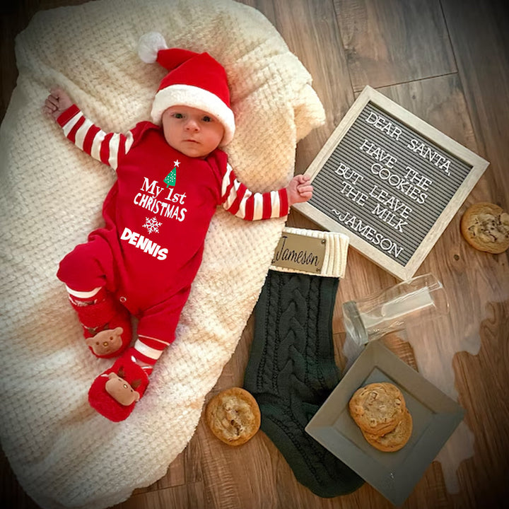 2024 Personalized Baby's 1st Christmas Ropmer and Hat Set