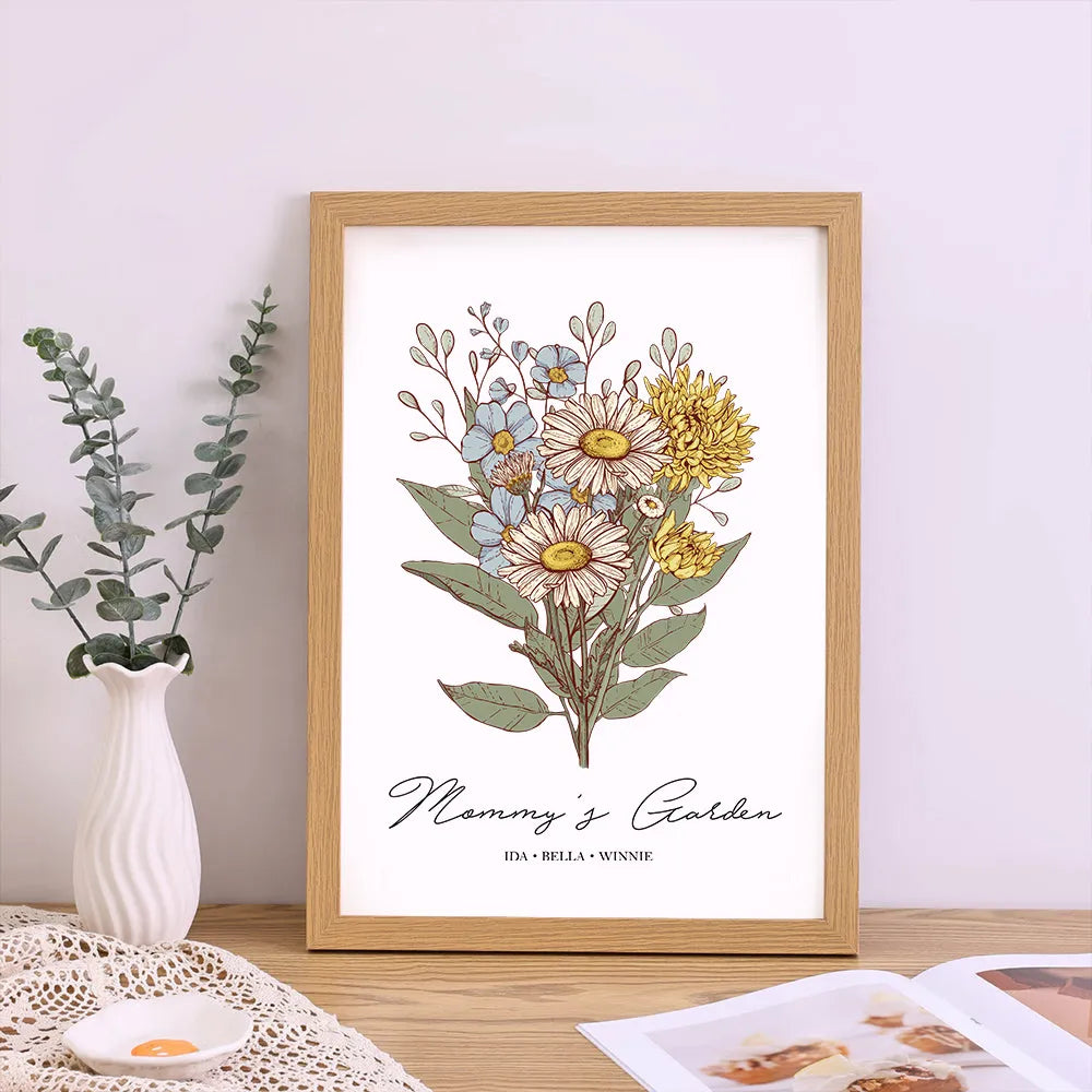 Birth Flower Family Bouquet Custom Names Frame Pro