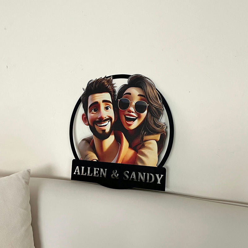 Personalized Round Cartoon Photo Frame Romantic Gift For Valentine's Day