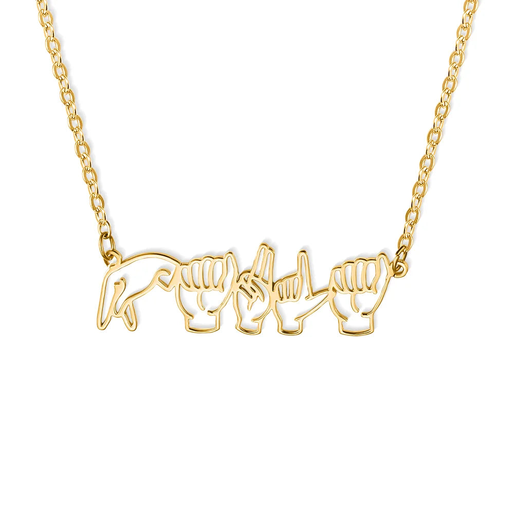 Personalized Sign Language Necklace with Fingerspelling Name Charm