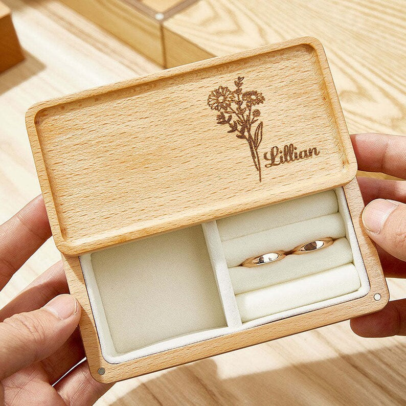 Personalized Wooden Jewelry Box - Birthday/Mother's Day Gift for Her