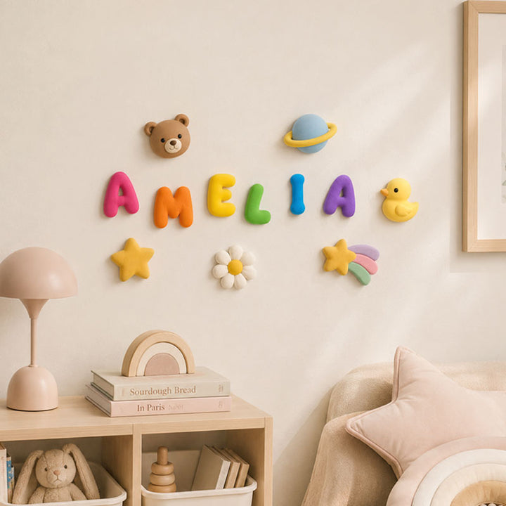Personalized 3D Printed Name Sign with Cute Charms for Nursery & Kids Room