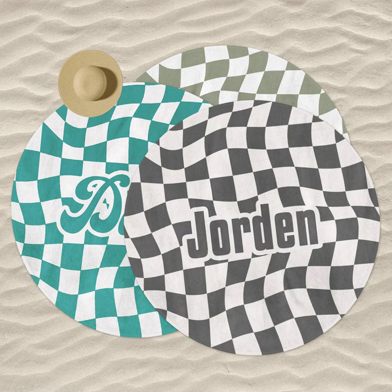 Customized Children's Hooded Checkerboard Pattern Beach Towel