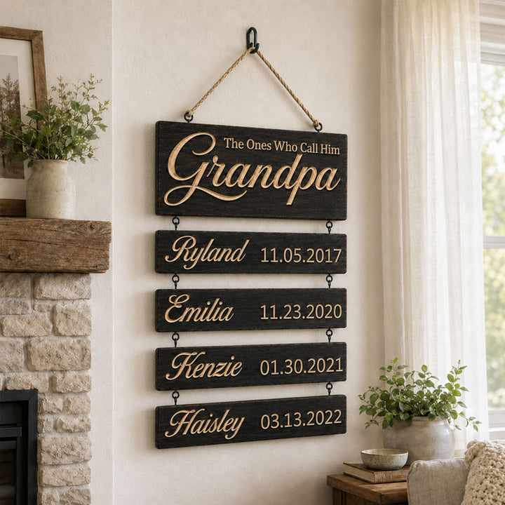 Personalized Grandpa Family Birthday Sign – Custom Father’s Day Gift with Grandkids Names & Birthdays