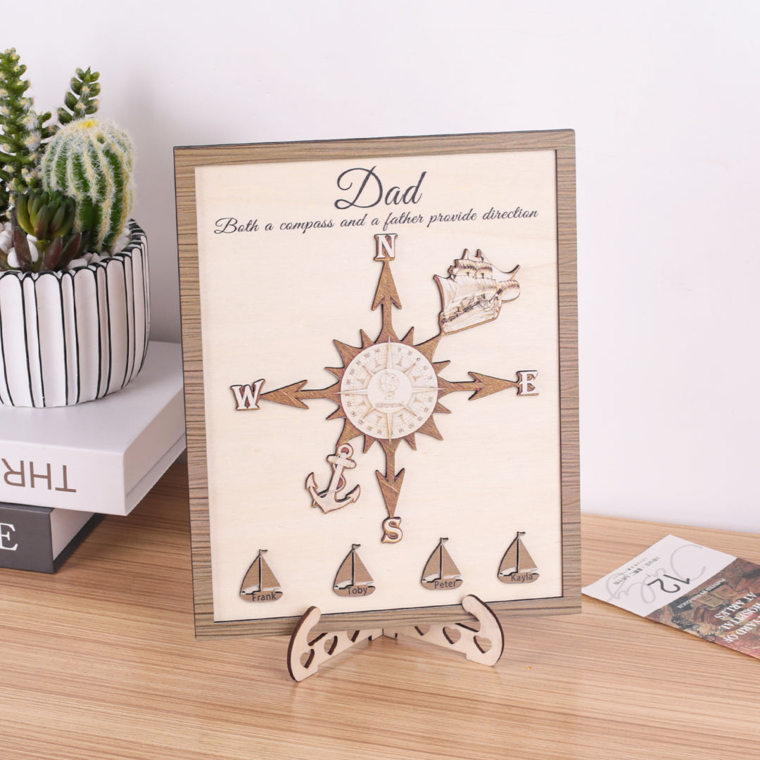 Personalized Wooden Compass Plaque – A Tribute to Dad