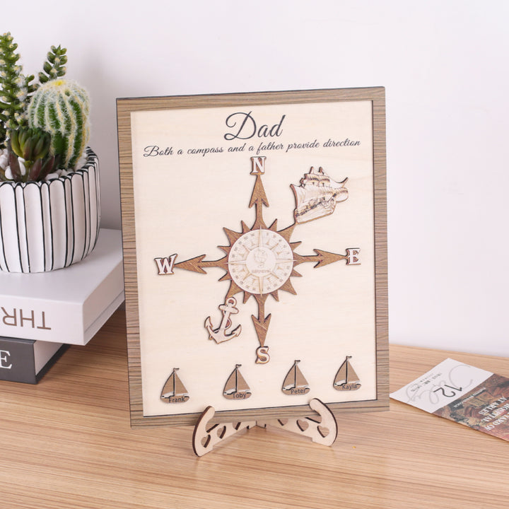 Personalized Wooden Compass Plaque – A Tribute to Dad