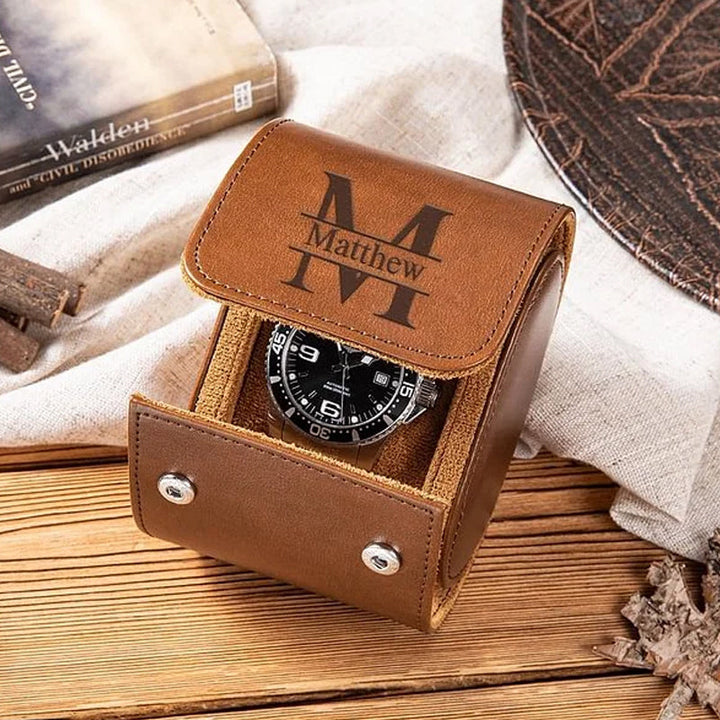 Personalized Portable Monogram Leather Watch Roll Travel Case with 1-3 Slots Wedding Father's Day Gift for Men Groomsmen