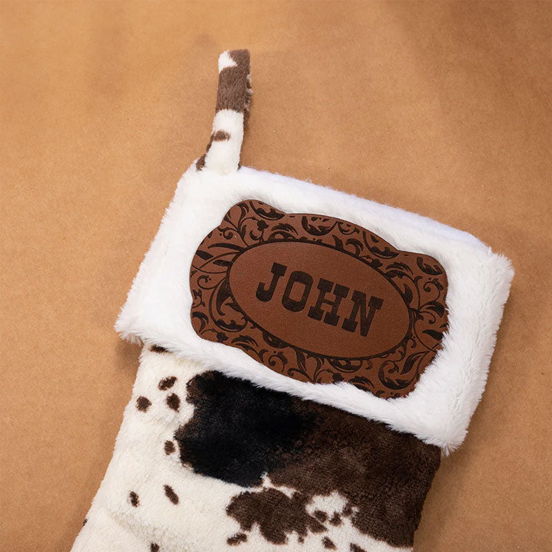 Personalized Western Cowboy Cow Print Fleece Christmas Stocking