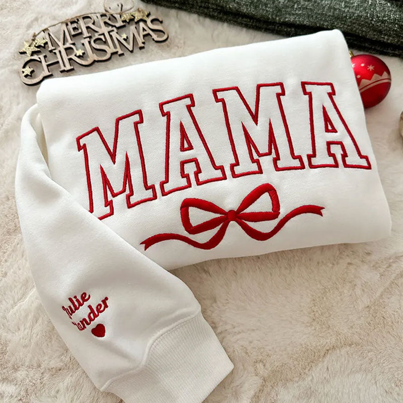 Custom Bow College Mama Embroidered Sweatshirt