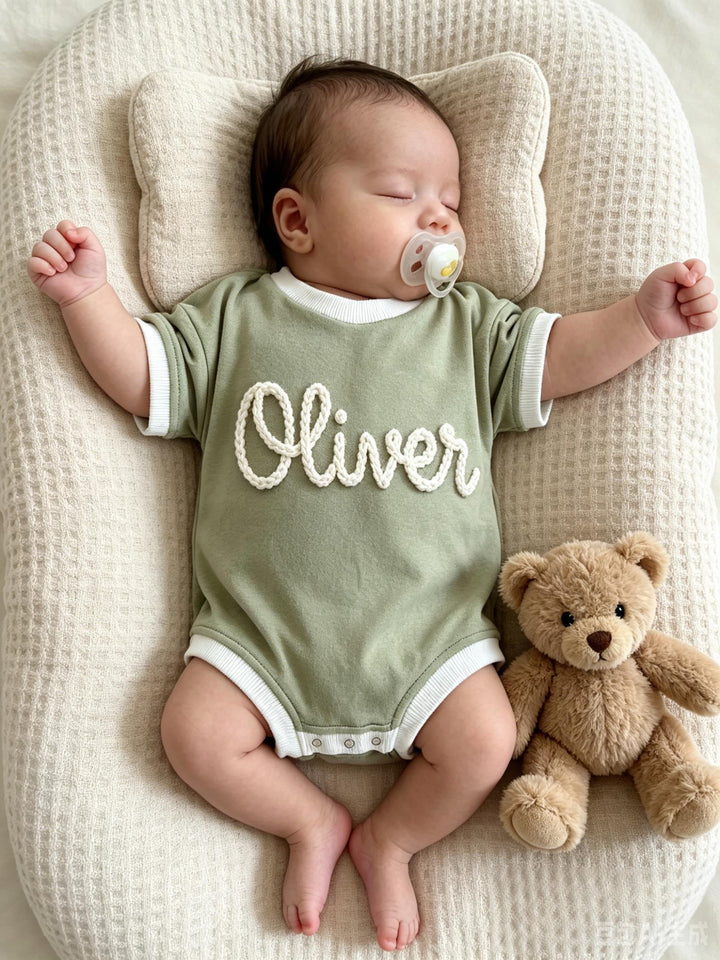 Personalized Hand-Embroidered Baby Romper – Baby-Safe Cotton Outfit