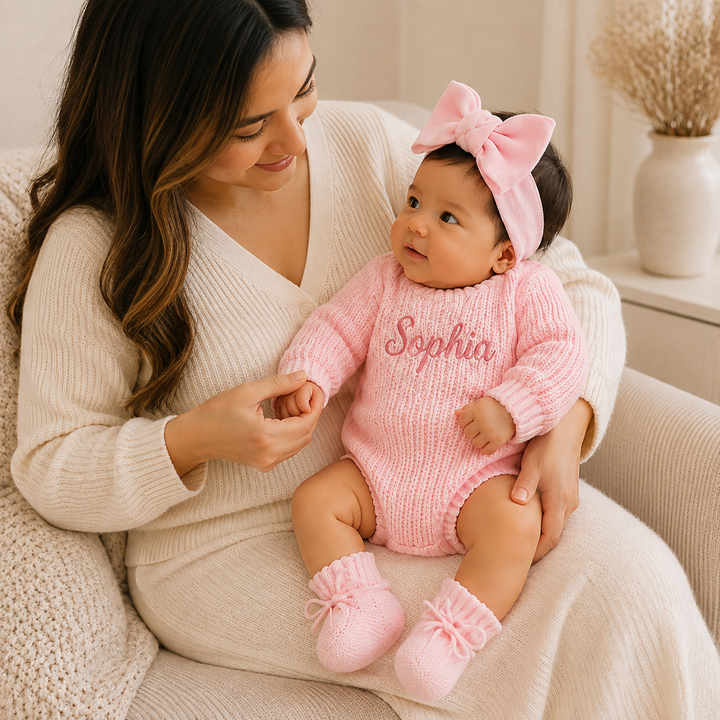 Personalized Baby Name Organic Cotton Knit Romper