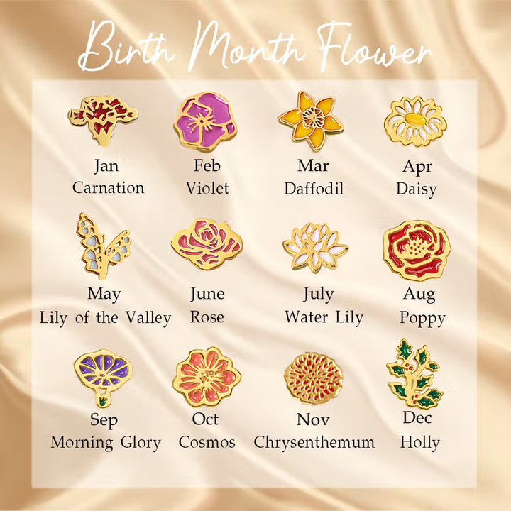 Personalized Dainty 1-8 Colorful Birth Flower Sideway Necklace Family Jewelry Birthday Anniversary Gift for Women