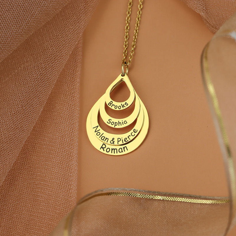 Engraved Drop Shaped Family Necklace