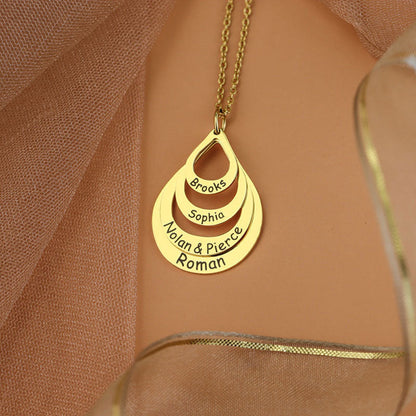 Engraved Drop Shaped Family Necklace