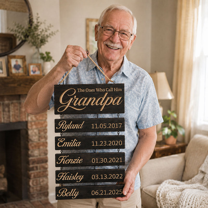 Personalized Grandpa Family Birthday Sign – Custom Father’s Day Gift with Grandkids Names & Birthdays