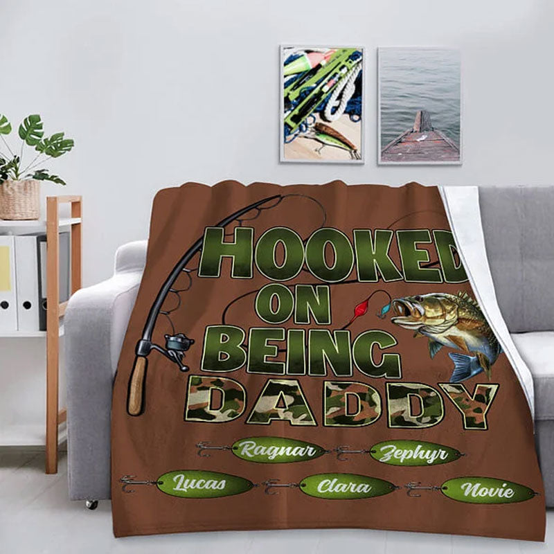 Custom Hooked On Being Papa Fishing Soft Throw Blanket