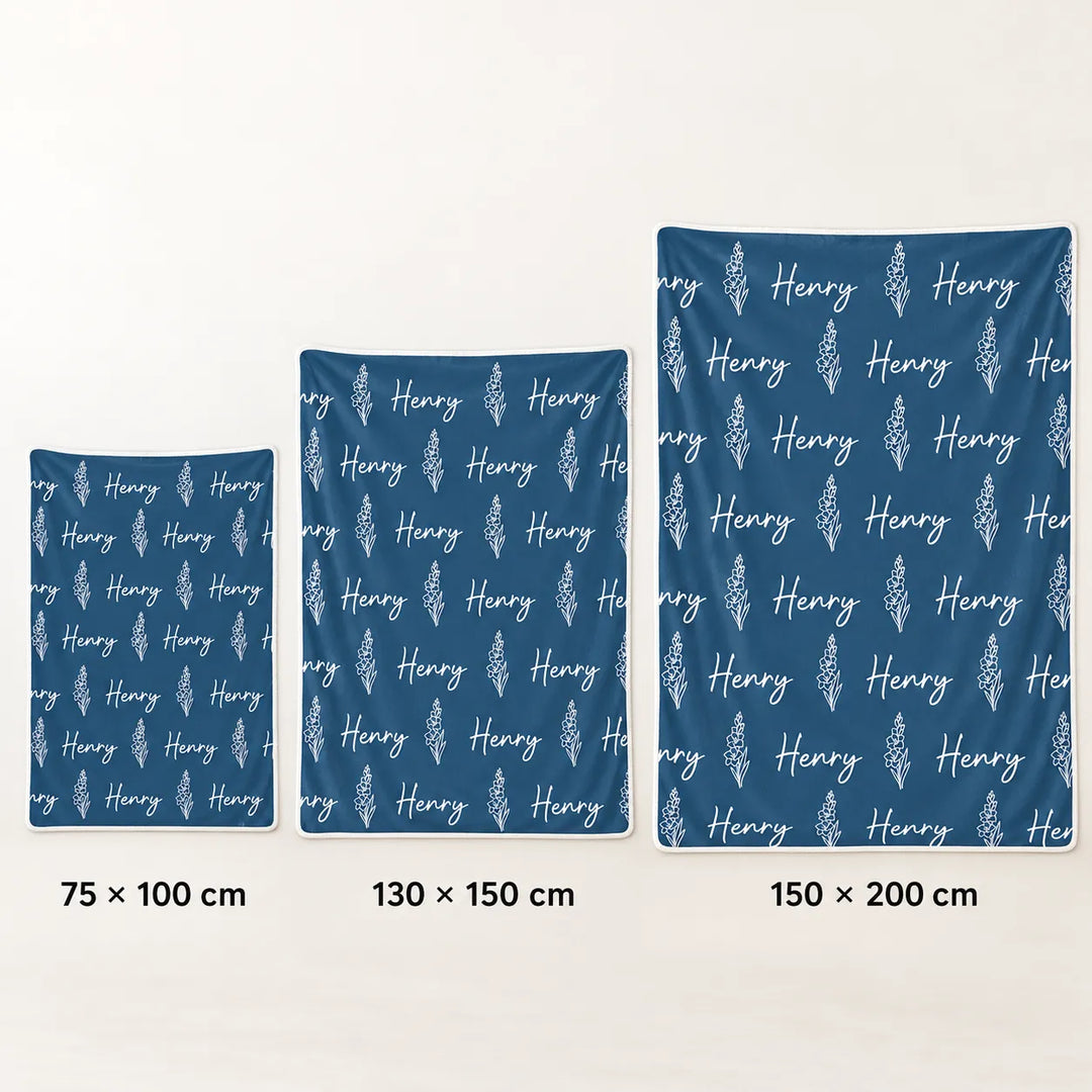 Custom Name Flower Blanket for Kids – Soft Flannel Blanket with Repeating Floral Design