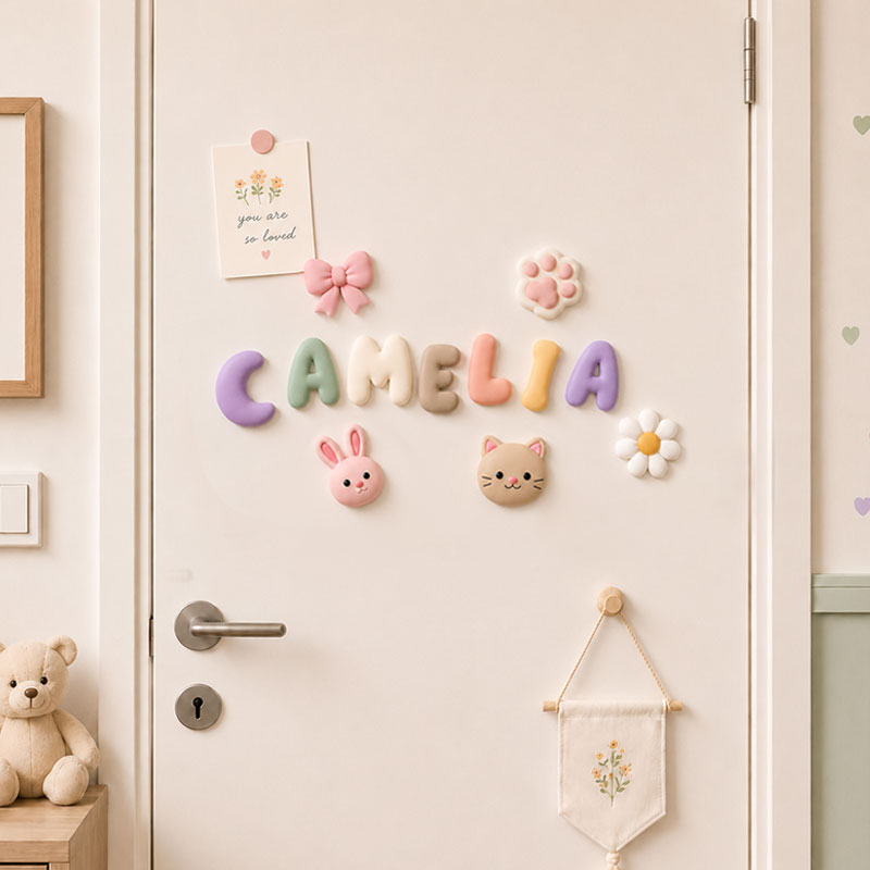 Personalized 3D Printed Name Sign with Cute Charms for Nursery & Kids Room
