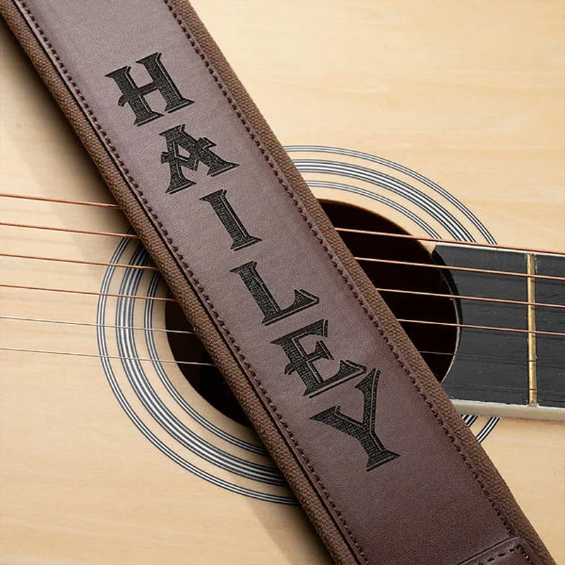 Personalized Engraved Monogram Adjustable Leather Guitar Strap