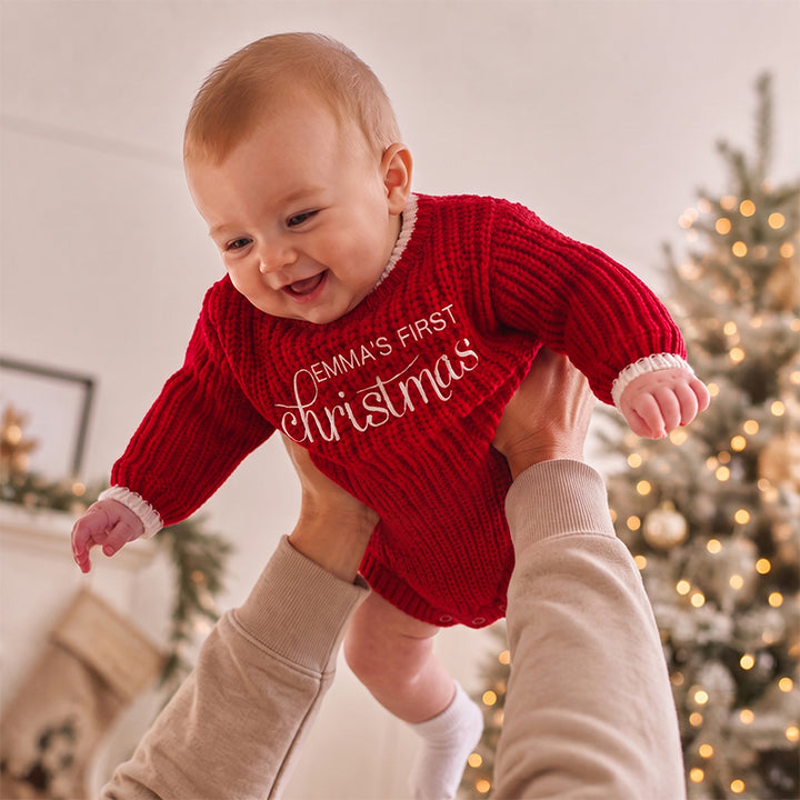 Personalized Baby’s First Christmas Organic Cotton Knit Romper