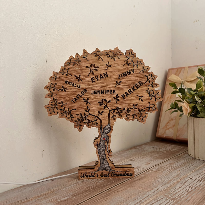 Personalized Family Tree Wooden Engraved Night Light Mother's Day Gift