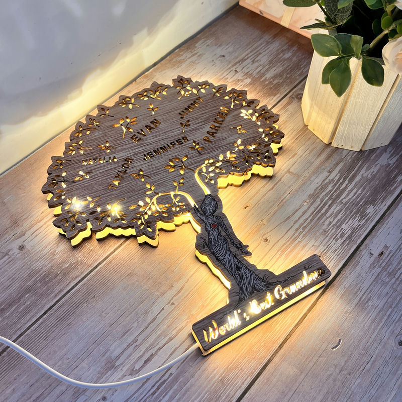 Personalized Family Tree Wooden Engraved Night Light Mother's Day Gift