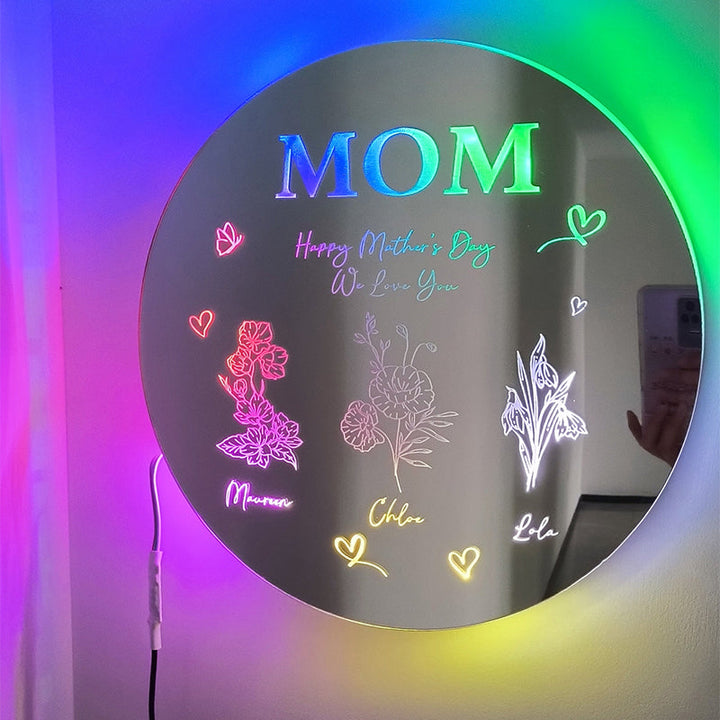 Personalized Birth Flower Mirror Lamp With Name