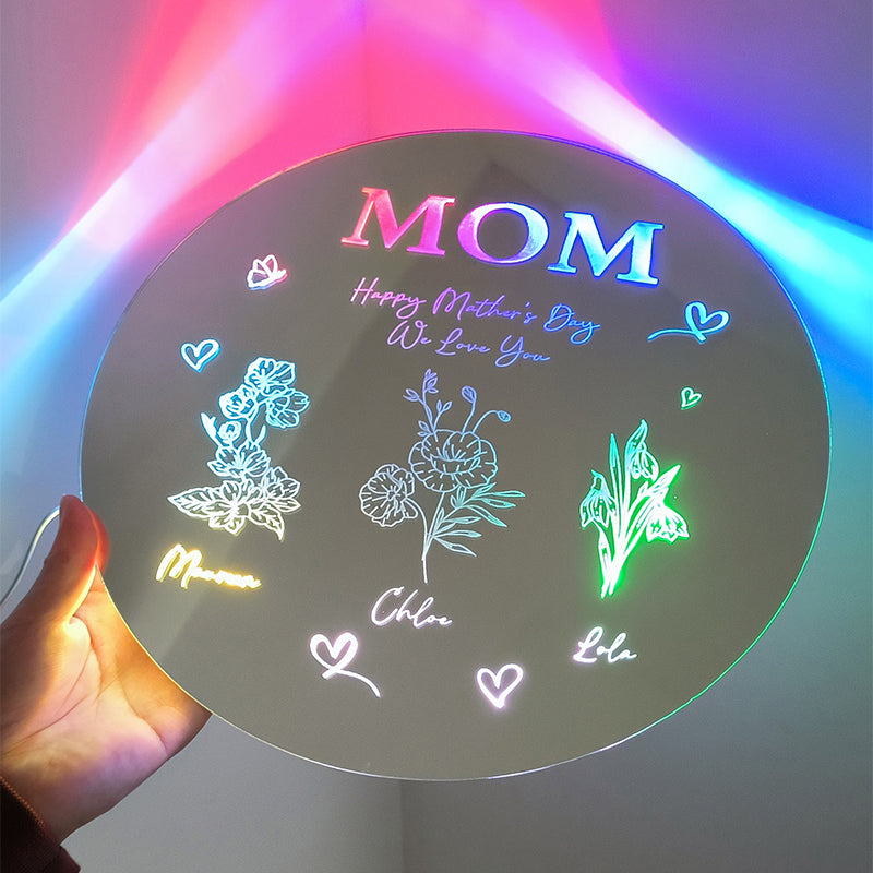 Personalized Birth Flower Mirror Lamp With Name