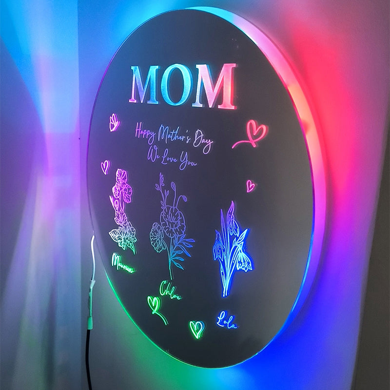 Personalized Birth Flower Mirror Lamp With Name