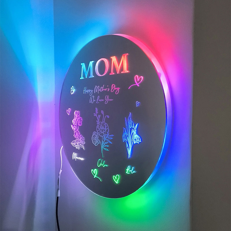 Personalized Birth Flower Mirror Lamp With Name