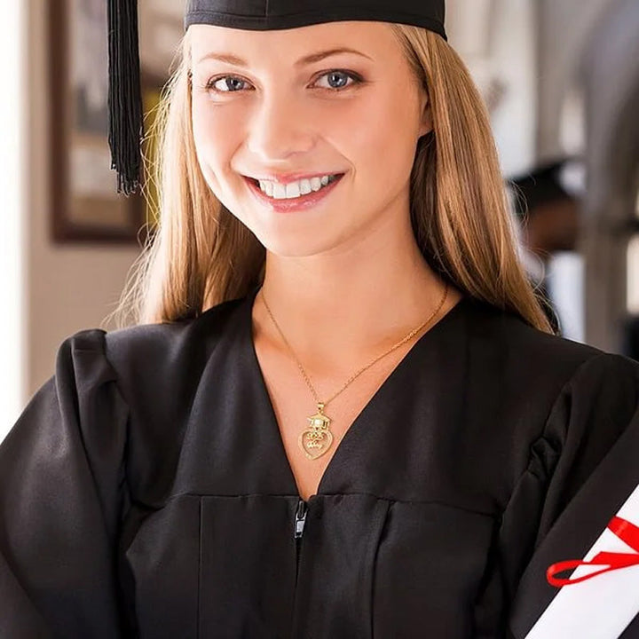 Personalized Grad Cap Zircon Heart Necklace with Name and Year Class of 2025 Graduation Birthday Gift for Graduates