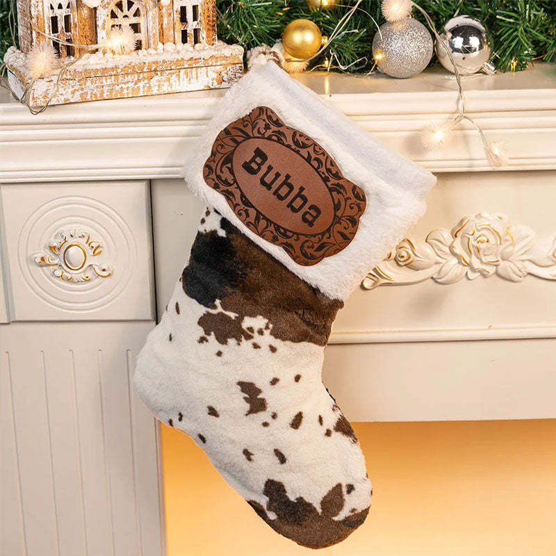 Personalized Western Cowboy Cow Print Fleece Christmas Stocking