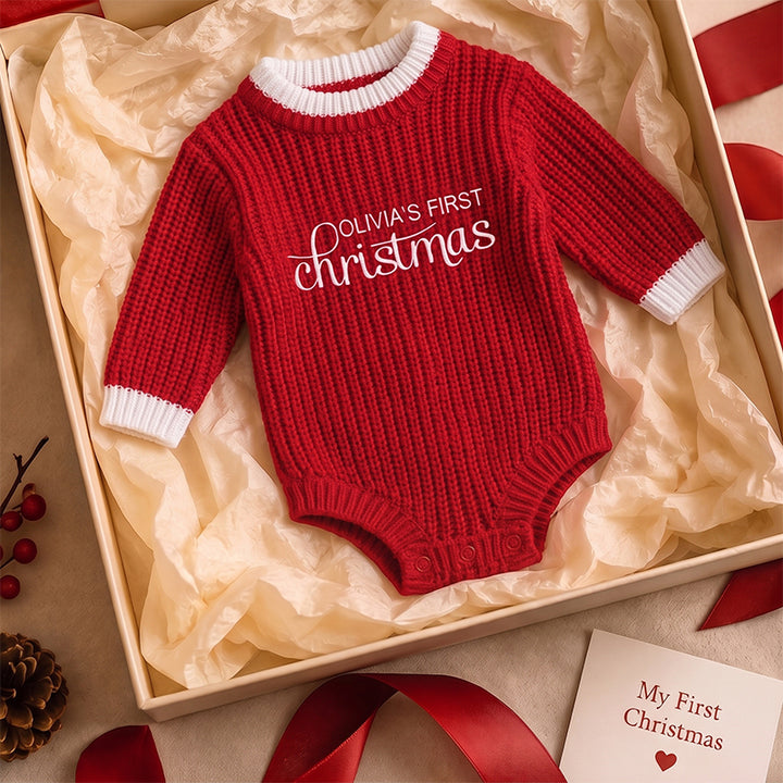 Personalized Baby’s First Christmas Organic Cotton Knit Romper