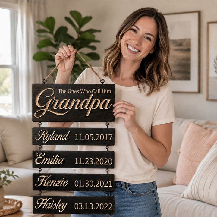 Personalized Grandpa Family Birthday Sign – Custom Father’s Day Gift with Grandkids Names & Birthdays