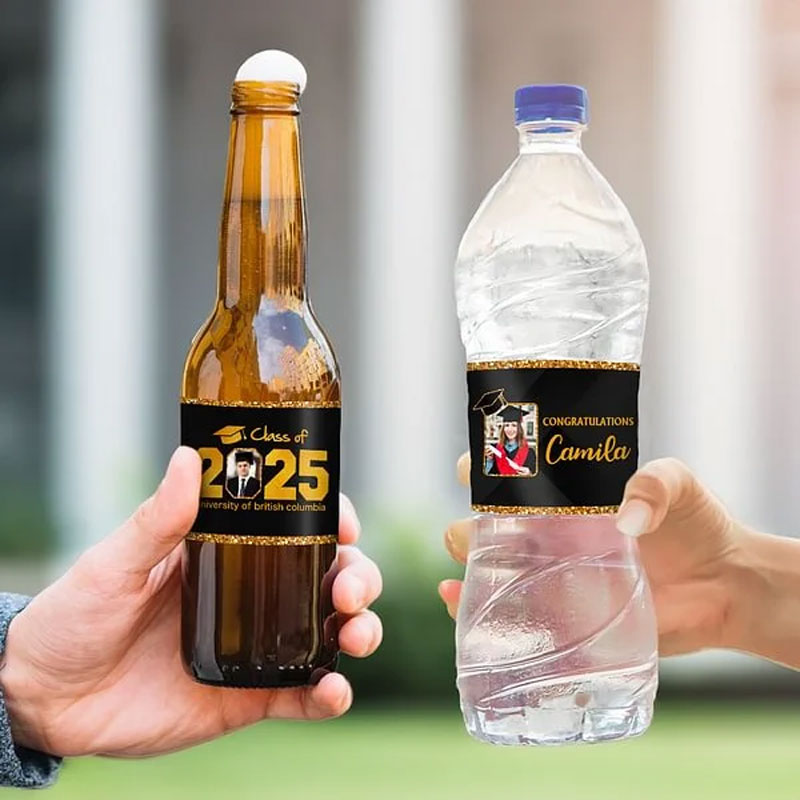 Personalised Graduation Glitter Water Bottle Label Sticker